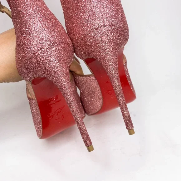 Christian Louboutin Marlenarock Size 36.5 100mm Heels in Glitter Pink. - Picture 8 of 12